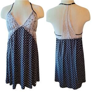 Victoria secret babydoll nightie black polka-dot lacey sexy night dress sleep PJ